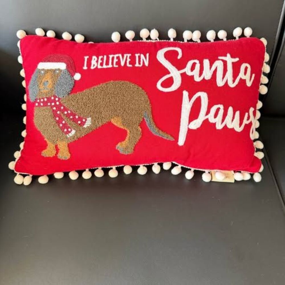 Holiday Dachshund I Believe in Santa Paws Pillow